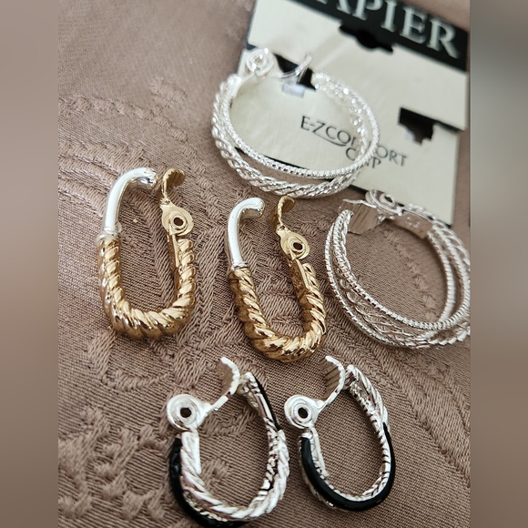 Napier Jewelry - Napier Gold, Silver, and Black Hoop Earrings Trio